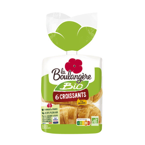 Un pack de 6 croissants Bio La Boulangère Bio.